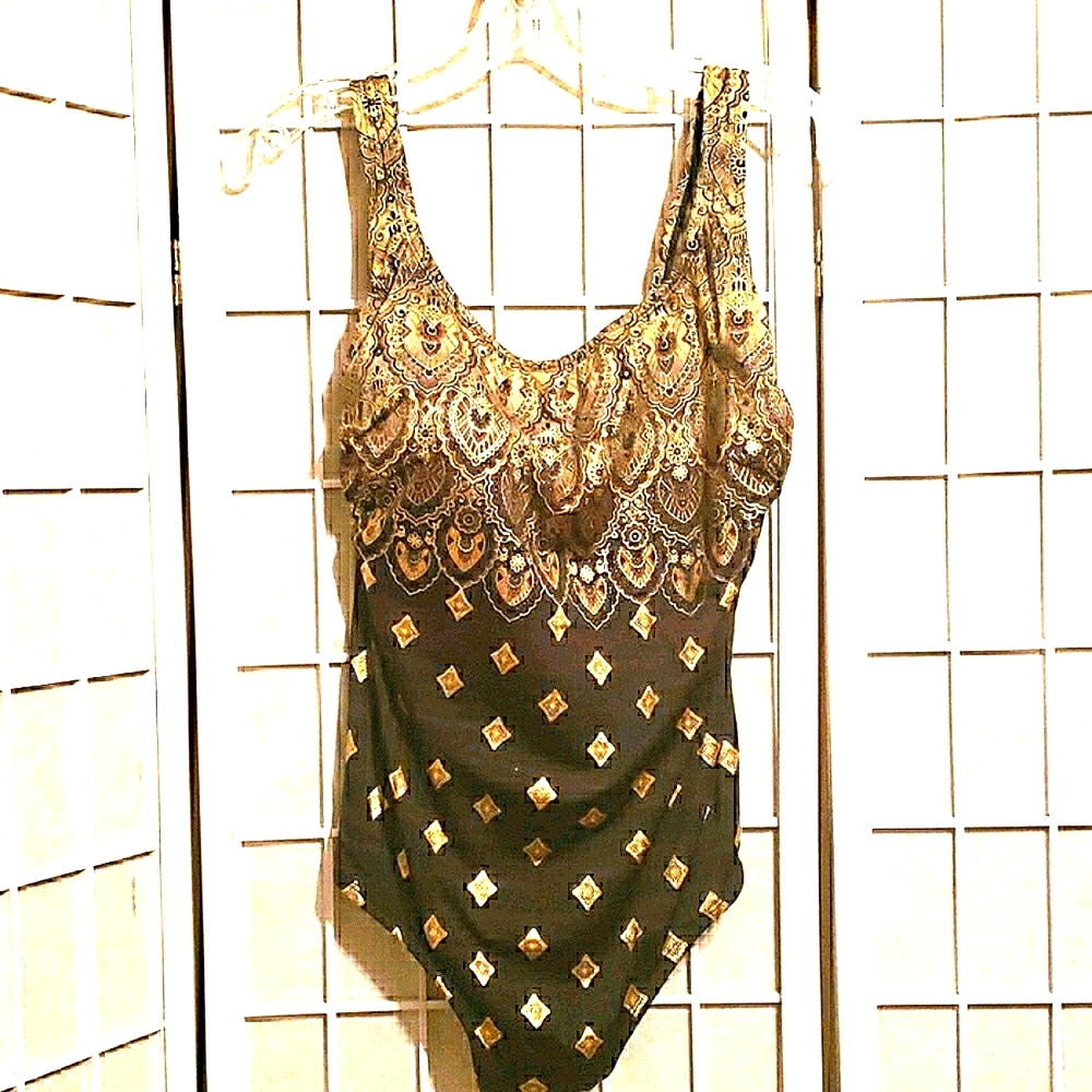 NWT LONGITUDE WOMEN'S BRN/GLD 1PC SWIMSUIT SZ 18W